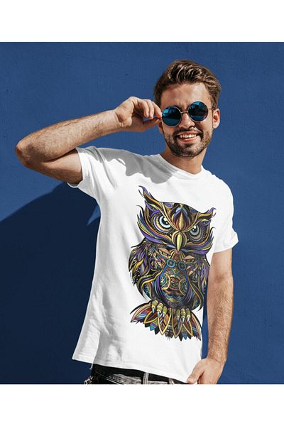 Pisa Art Ανδρικό μπλουζάκι με στάμπα με πολύχρωμη κουκουβάγια
