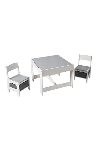 U-Grow Set masă și 2 scaune pentru copii, MDF alb