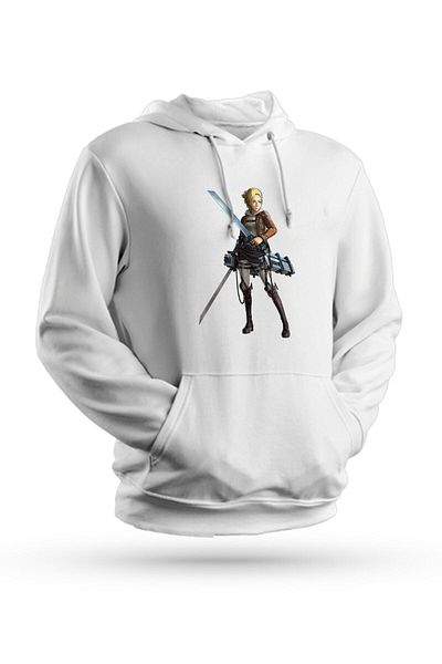 Pisa Art Φούτερ Anime Attack On Titan με στάμπα λευκό Unisex με κουκούλα