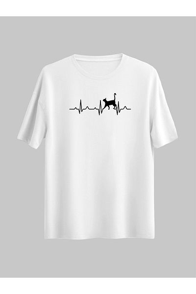 Pisa Art Γραμμικό μπλουζάκι Unisex με σχέδιο κατοικίδιων ζώων Cat Heart Rhythm