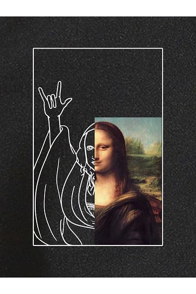 Pisa Art Unisex Μαύρο Μοναλίζα με στάμπα Oversize με κουκούλα