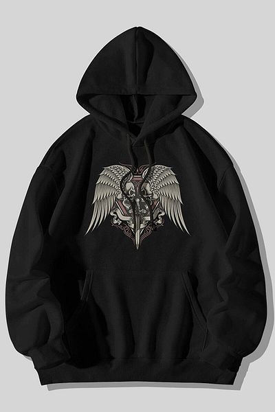 Pisa Art Μαύρο φούτερ Unisex με στάμπα με κουκούλα Oversize