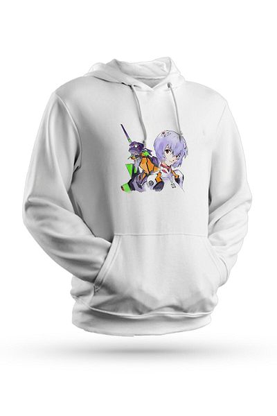 Pisa Art Φούτερ Anime Neon Genesis με στάμπα λευκό Unisex με κουκούλα