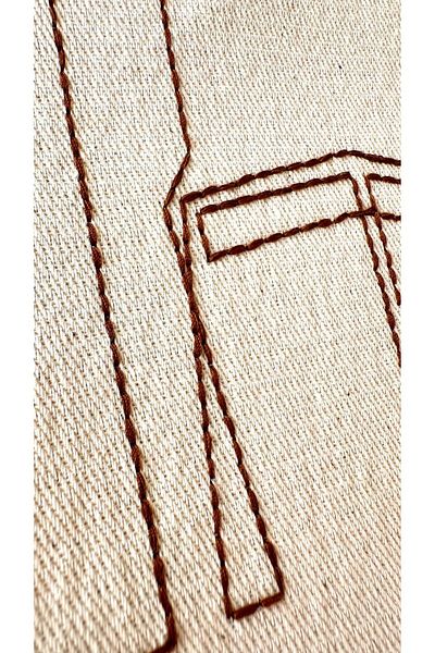 Nurdan Keskin Minimal Kaaba Embroidered Linen Prayer Rug Prayer Mat - Dowry Gift Bag Prayer Rug
