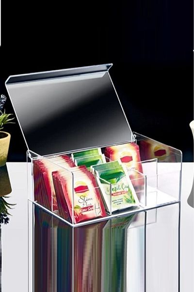 EZMK EV GEREÇLERİ Box up Plastic 6 Compartment Tea Bag Storage Box - Tea Bag Box, Herbal Tea Box, Transparent Color