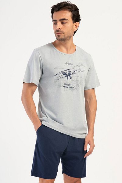 VİENETTA Cotton Men's Short Sleeve Shorts Pajama Set, 405131