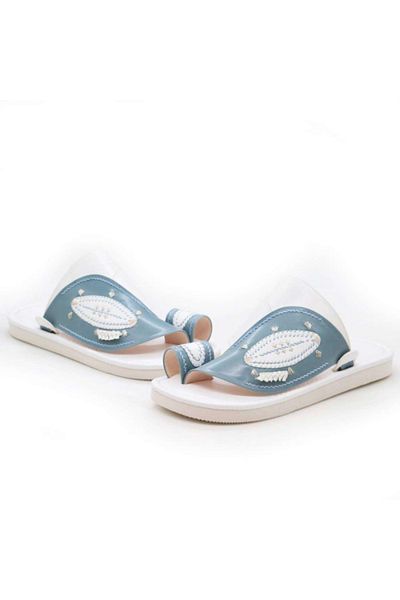 gozal Elegant Embroidered Oriental Sandals – Sky Blue | Handcrafted Comfort & Style