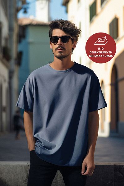 OXVİN Ανδρικό μπλουζάκι MODAL Oversize που δεν απαιτεί σιδέρωμα, δεν τσακίζεται εύκολα, βαρύ ύφασμα Basic T-shirt BOL WIDE FIT