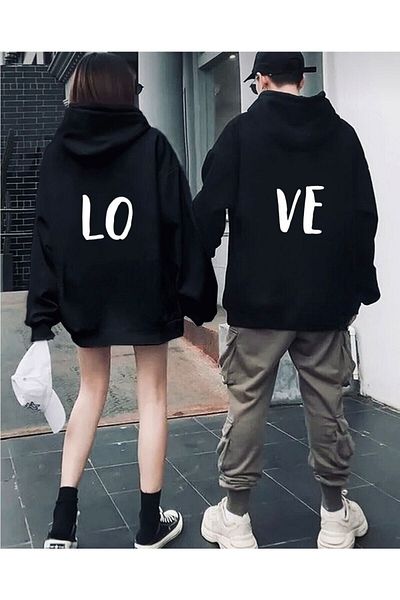 Pisa Art Черно-бял суитшърт с качулка и принт Lover - 2 части