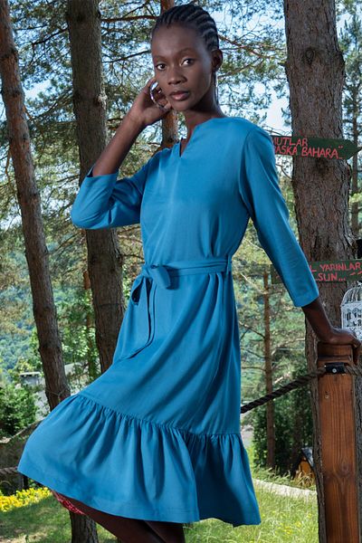 VİENETTA Γυναικείο φόρεμα Viscon Ucgen V-Neck 7/8 μανίκι με κορδόνι, 405105