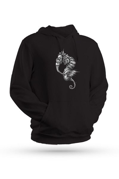 Pisa Art Φούτερ με κουκούλα Sea Horse με στάμπα μαύρο Unisex