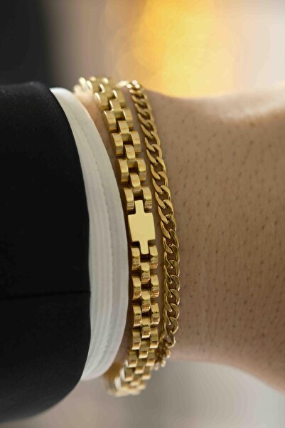 WATCHOFROYAL Heritage Mesh Gold Çelik Bileklik 2'li Set