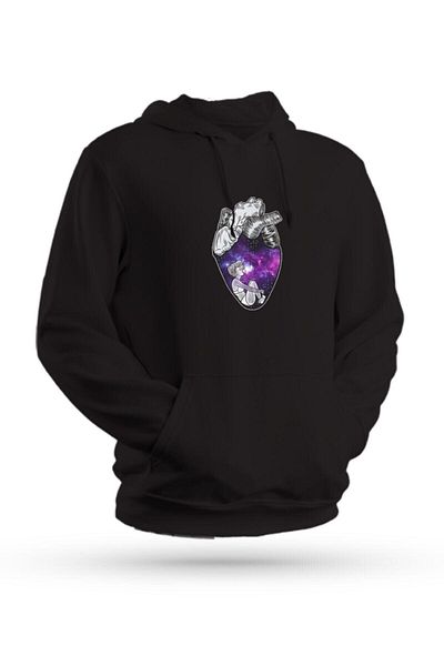 Pisa Art Φούτερ Galaxy Heart με στάμπα μαύρο Unisex με κουκούλα