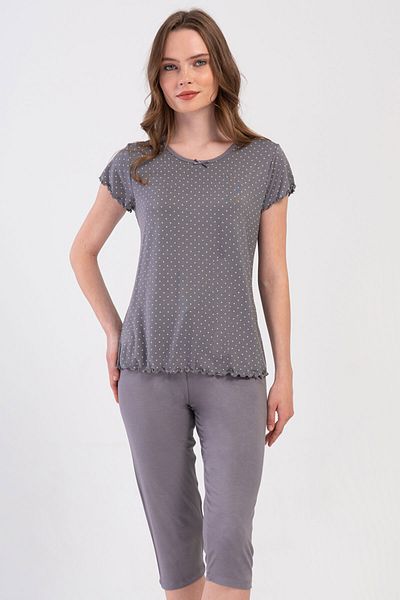 VİENETTA Women's Viscose Short Sleeve Capri Pajama Set, 403045