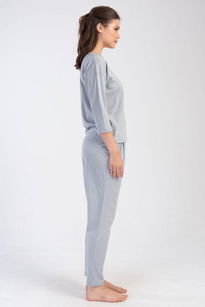 VİENETTA Cotton Women's Off Shoulder 3/4 Sleeve Pleated Pajama Suit, 403188