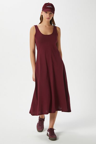 Ritnice Rochie de damă Nancy fără mâneci burgundă Midi din bumbac pieptănat 5376