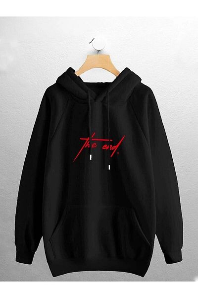 Pisa Art Унисекс черен суитшърт с принт The End Oversize