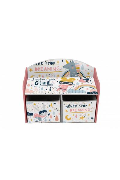 U-Grow πάγκος αποθήκευσης UGBD04-GRL, ξύλινος σκελετός, κοριτσίστικο σχέδιο, ροζ