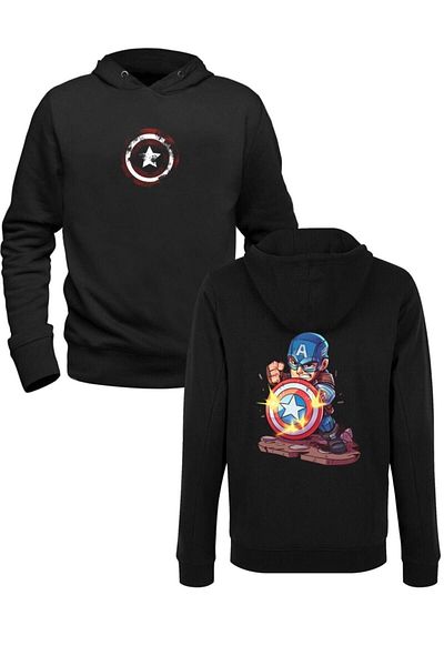 Pisa Art Φούτερ Captain America με στάμπα μαύρο μπροστινό πίσω μέρος