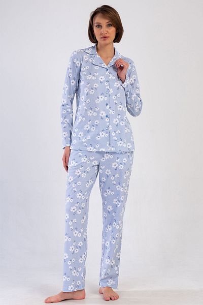 VİENETTA Costum de pijama cu mânecă lungă, cu rever, din bumbac, pentru femei, 410010