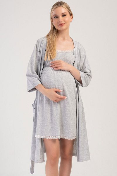 VİENETTA Women's Long Sleeve Maternity Dressing Gown Set, 405378