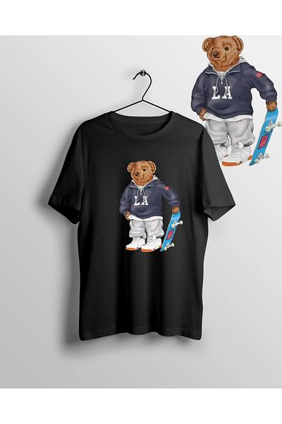 Pisa Art Μπλουζάκι Unisex Skateboard Skateboard Street Style Teddy Bear με στάμπα με λαιμόκοψη