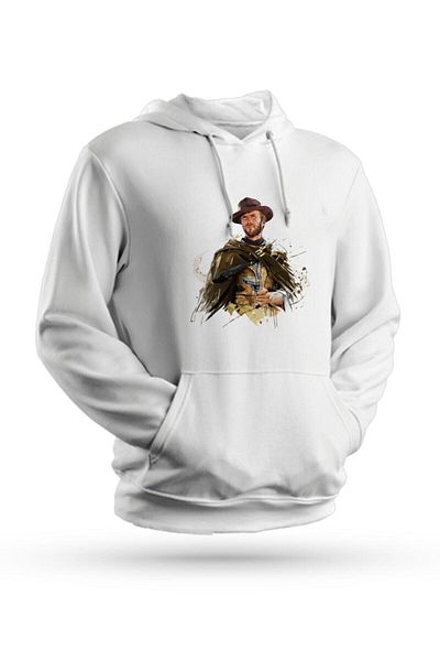 Pisa Art Φούτερ Clint Eastwood με στάμπα λευκό Unisex με κουκούλα