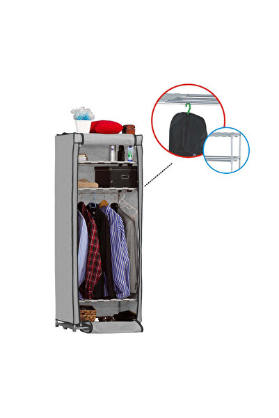 DZGN HOME Flash-Portatif Bez Dolap-Çelik Profilli-Plastik Raflı-Gri