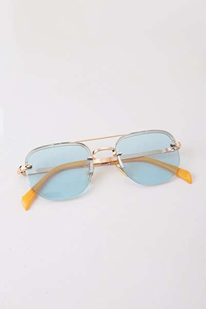 Kapin Reway Altıgen Çerçevesiz Tasarım Unisex Güneş Gözlüğü - Mavi Camlı