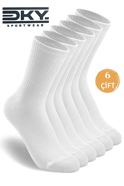 DKYSPORTWEAR 6 Pairs College Socks Ribbed White Unisex - Premium Quality Tennis Socks Cotton