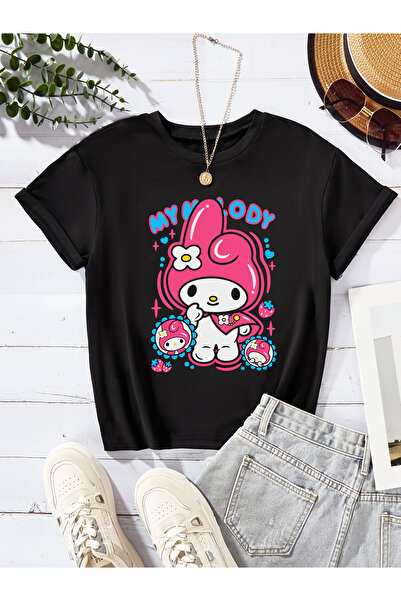 Let's Wear Character Printed Combed Cotton T-Shirt for Girls with Crew Neck