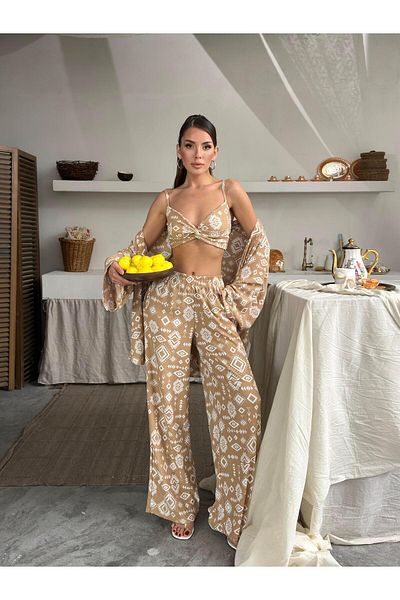 Jeevee طقم كيمونو ثلاثي من القماش الملتوي