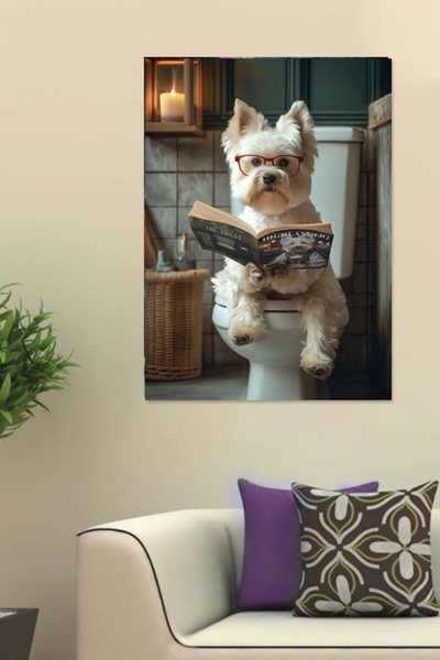 KanvasSepeti KOMİK KÖPEK WC VC TUVALET BANYO MİZAH KANVAS TABLO HEDİYELİK DEK...