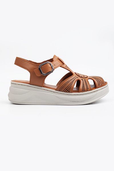 Melek Tuna Women's Genuine Leather Closed-Front Orthopedic Sandals, Comfortable Fit Women's Sandals