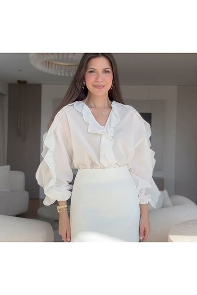 MODA Frilly White Cotton Women's Shirt