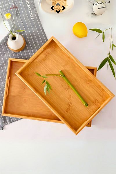 LİGROUND 3-Piece Bamboo Presentation Tray 100% Bamboo Decorative Presentation Tray Rectangular Tray