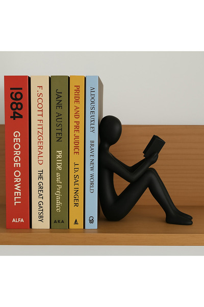 Cuteo Tasarım Kitap Tutucu- Okuyan Adam- Siyah