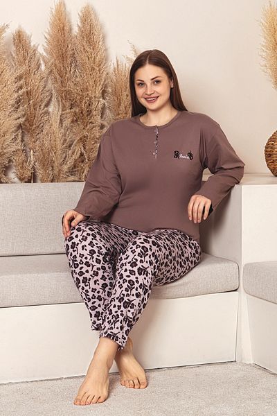 nisaNCa Plus Size Long Sleeve Cotton Mother's Pajamas Set - Mother Special Series