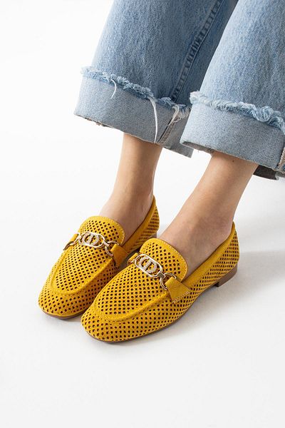 diclepolat Дамски летни перфорирани мокасини за ежедневието, цвят Sariva Mustard
