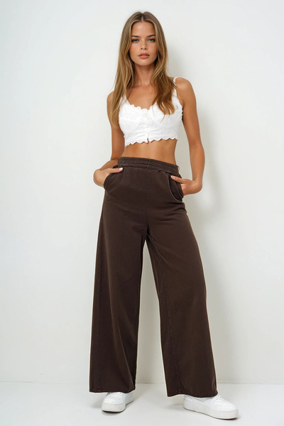 VAGGON Double Pocket Gabardine Palazzo Trousers