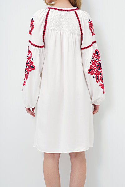 VAGGON Balloon Sleeve Embroidered Summer Midi Dress