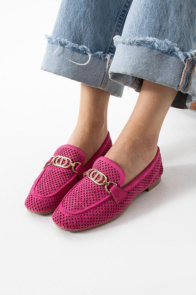 diclepolat Women's Summer Perforated Loafer Casual Shoes Sariva Fuchsia