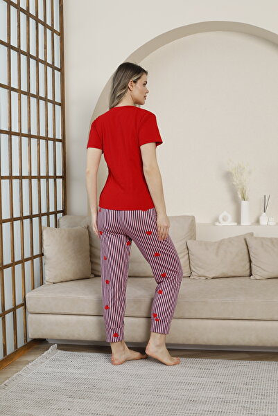 fames KADIN PENYE KALP BASKILI ÇİZGİLİ KISA KOLLU YAZLIK PİJAMA TAKIM