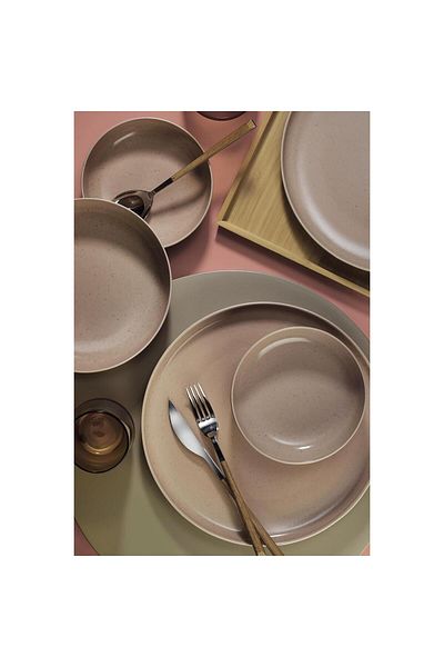 Kütahya Porselen Kutahya Porselen Modern Matte 18 Piece Dinner Set For 6 People Made Of Pink Porcelain