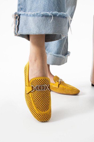 diclepolat Дамски летни перфорирани мокасини за ежедневието, цвят Sariva Mustard