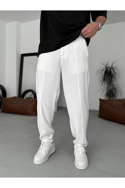 BYBASICMAN White Front Stitched Carrot Cut Trousers Yp-5023
