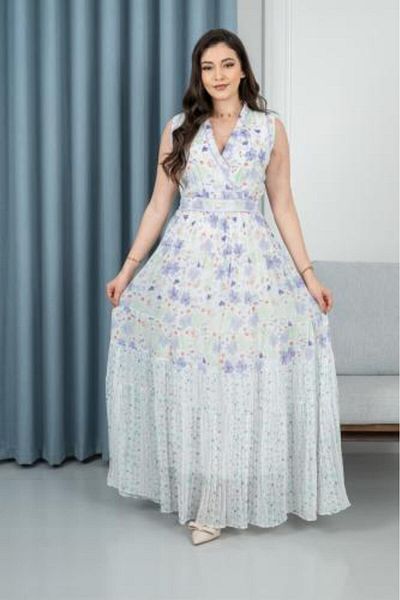 TAFASSELL Long Sleeveless Dress with Soft Floral Patterns 00