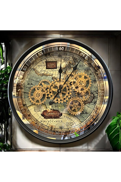 ArzzHome Metal Çarklı Harita Duvar Saati 60cm