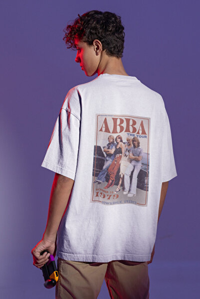 MAGORS ABBA SIRT BASKILI BİSİKLET YAKA PAMUKLU OVERSIZE KALIP KISA KOLLU UNİSEX TSHIRT