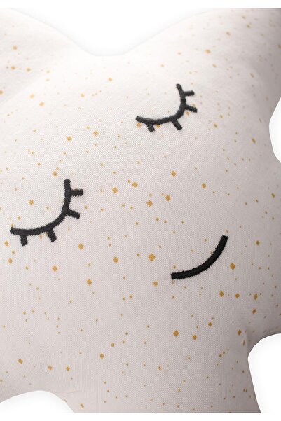 Cigit Foil Printed Star Ornament Baby Pillow 35X35 cm Ecru